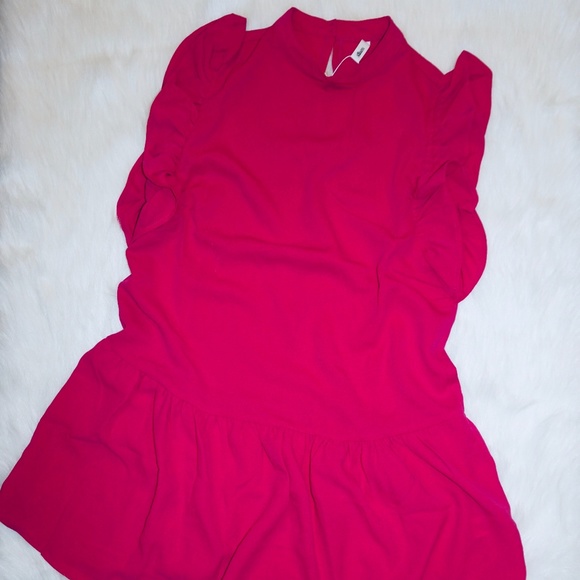 *NEW* MAGENTA RUFFLED-SLEEVE MINI SKIRT DRESS - Picture 1 of 5